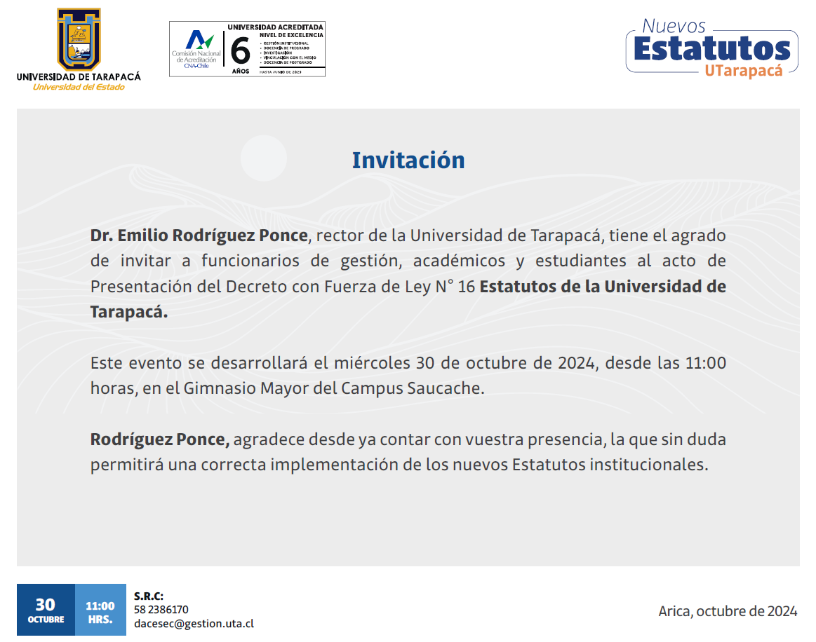 Acto de Presentación del Decreto con Fuerza de Ley N° 16: Estatutos de la Universidad de Tarapacá