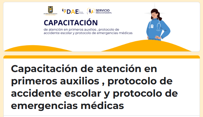 Capacitación en primeros auxilios y protocolos de accidentes escolar y emergencias médicas